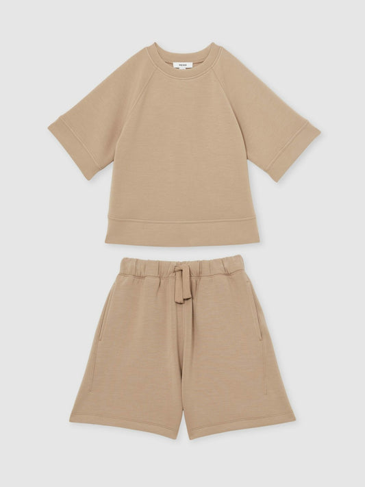13-14 yrs Modal-Blend Sweatshirt And Shorts Set in Mink Children & Baby | Reiss
