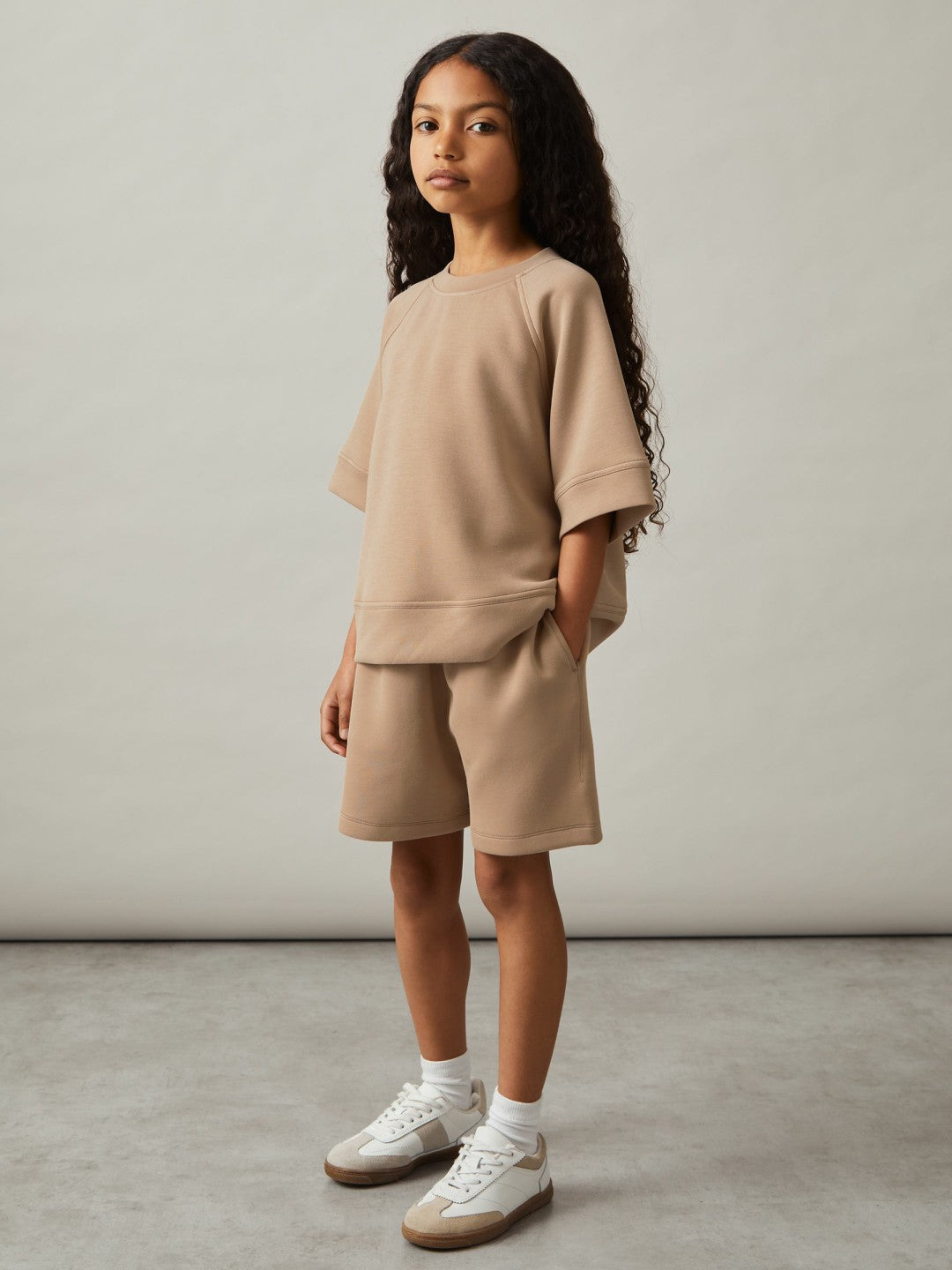 13-14 yrs Modal-Blend Sweatshirt And Shorts Set in Mink Children & Baby | Reiss