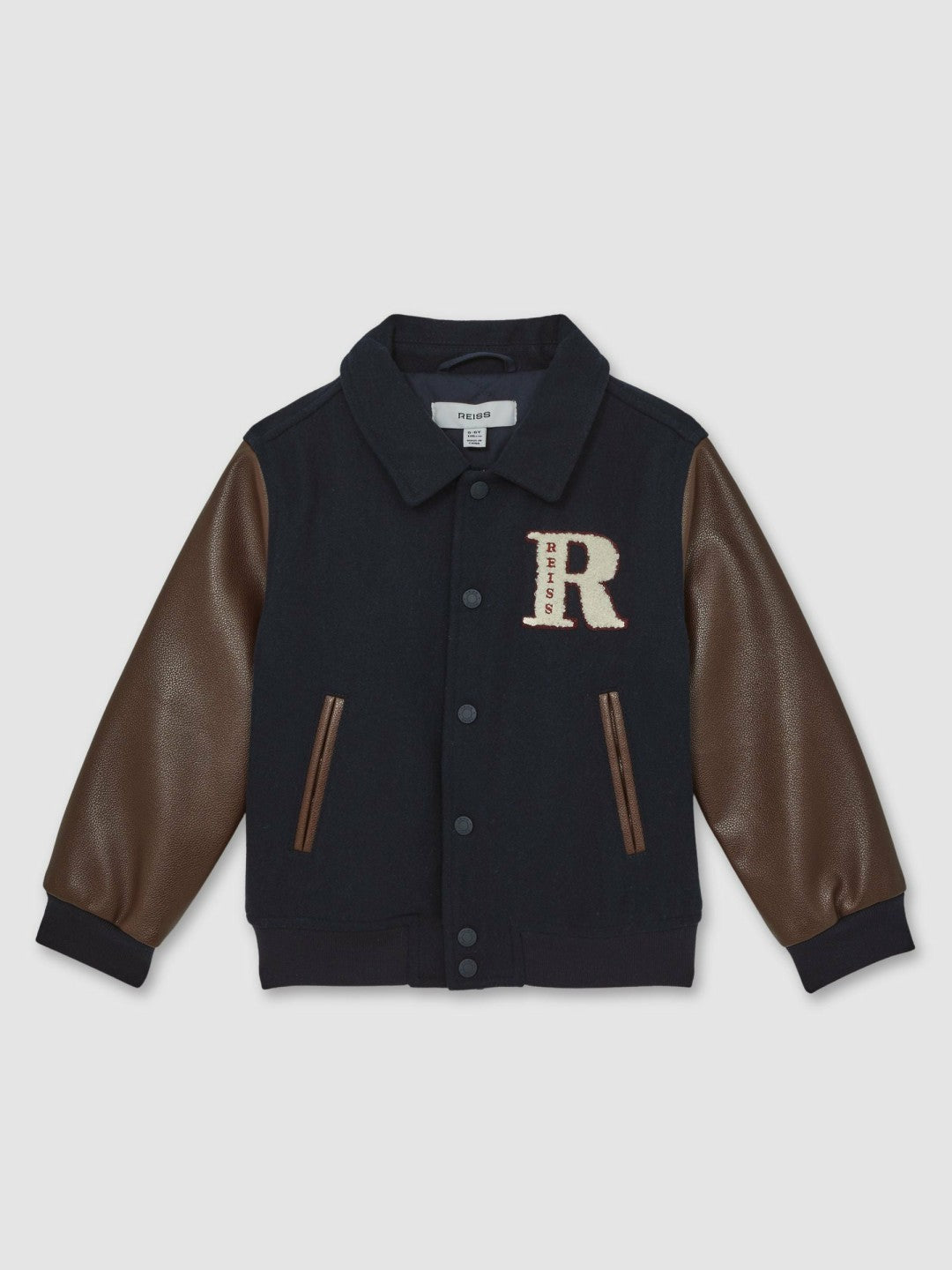 13-14 yrs Motor Cars Press-Stud Bomber Jacket in Navy/Brown Children & Baby | Reiss