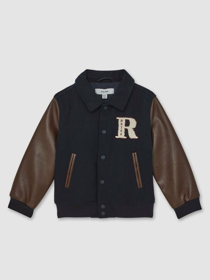 13-14 yrs Motor Cars Press-Stud Bomber Jacket in Navy/Brown Children & Baby | Reiss