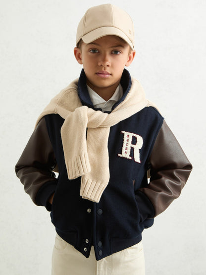 13-14 yrs Motor Cars Press-Stud Bomber Jacket in Navy/Brown Children & Baby | Reiss