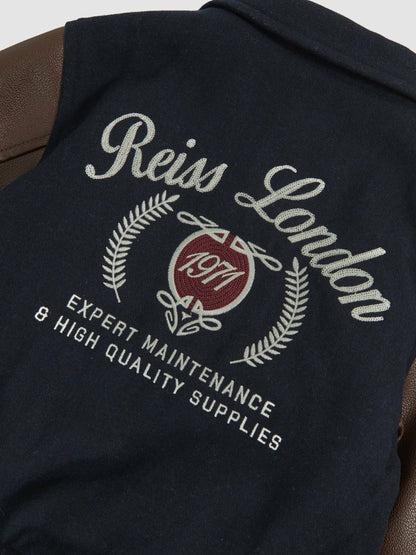 13-14 yrs Motor Cars Press-Stud Bomber Jacket in Navy/Brown Children & Baby | Reiss