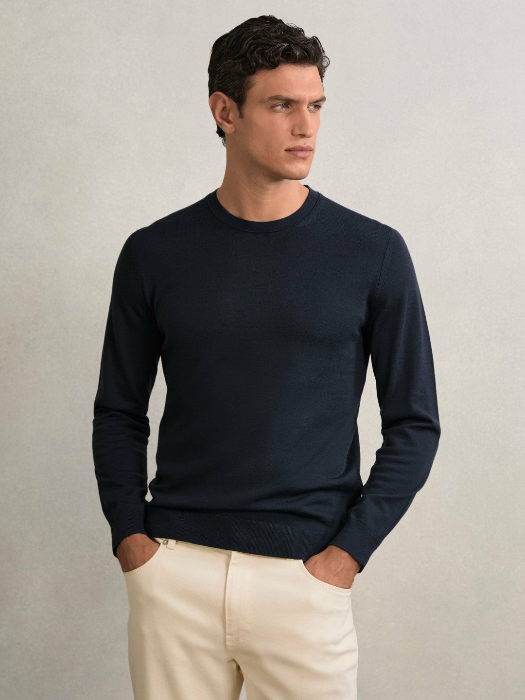 Merino Wool Crew Neck Jumper in Midnight Navy Men | Reiss