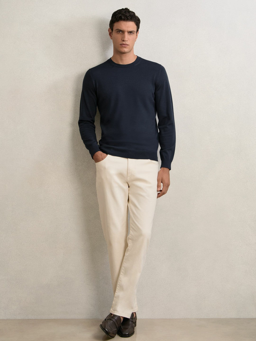Merino Wool Crew Neck Jumper in Midnight Navy Men | Reiss