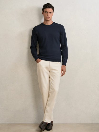 Merino Wool Crew Neck Jumper in Midnight Navy Men | Reiss