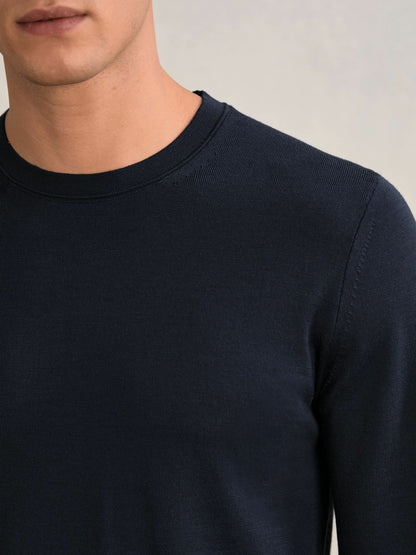 Merino Wool Crew Neck Jumper in Midnight Navy Men | Reiss