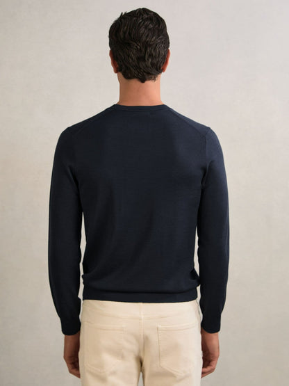 Merino Wool Crew Neck Jumper in Midnight Navy Men | Reiss