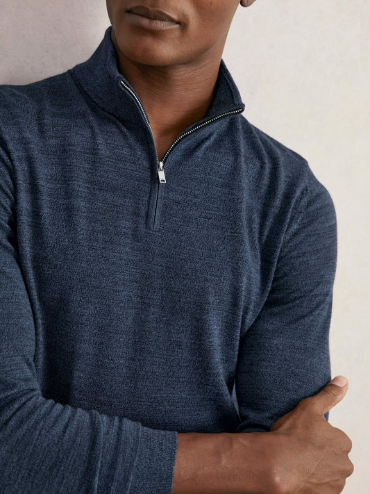 Merino Wool Half-Zip Jumper in Denim Jaspe Men | Reiss