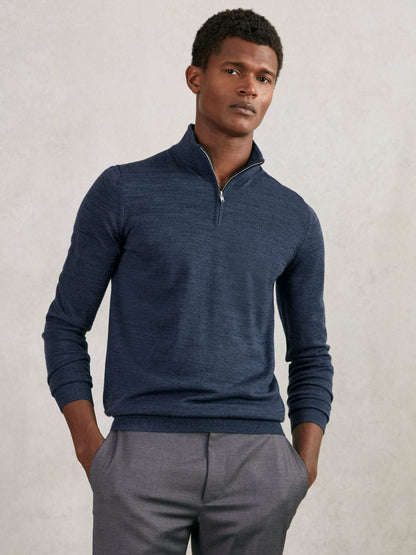 Merino Wool Half-Zip Jumper in Denim Jaspe Men | Reiss