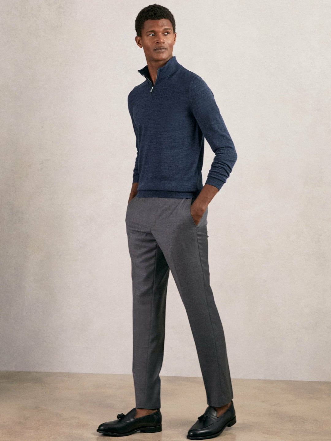 Merino Wool Half-Zip Jumper in Denim Jaspe Men | Reiss