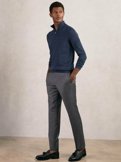 Merino Wool Half-Zip Jumper in Denim Jaspe Men | Reiss