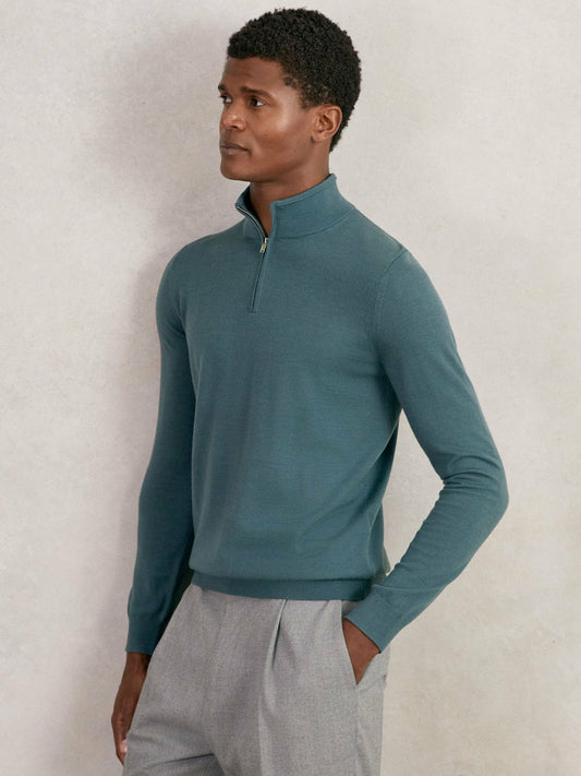 Merino Wool Half Zip Jumper in Orion Blue Men | Reiss
