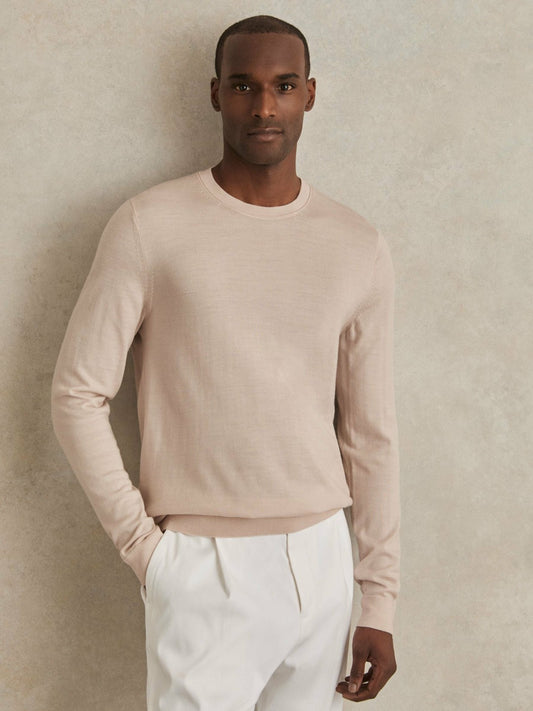 Merino-Wool Crew-Neck Jumper in Beige Men | Reiss
