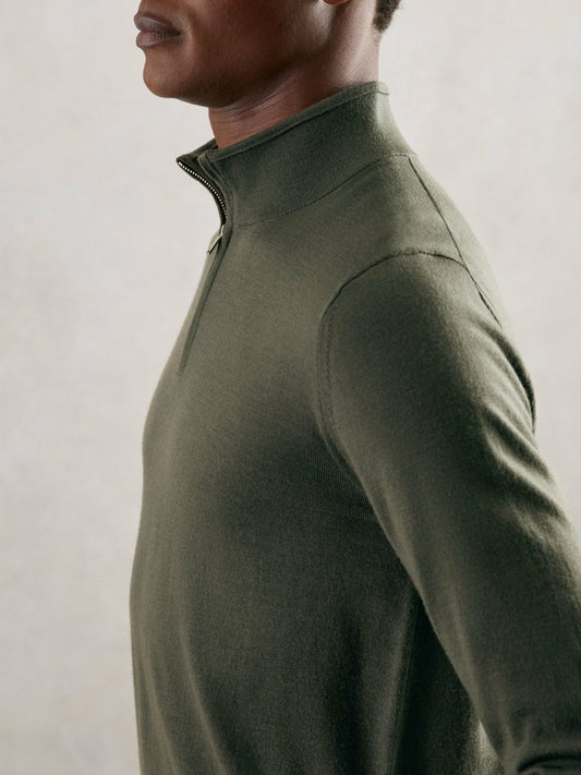 Merino Wool Half-Zip Jumper in Kale Green Men | Reiss