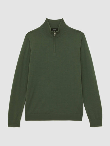Merino Wool Half-Zip Jumper in Kale Green Men | Reiss