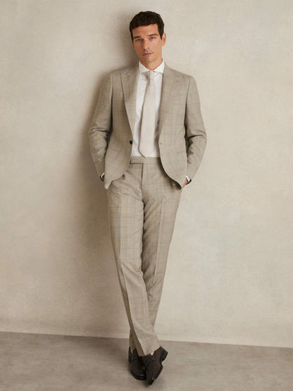 Slim-Fit Wool Check Suit Trousers in Oatmeal Brown Men | Reiss