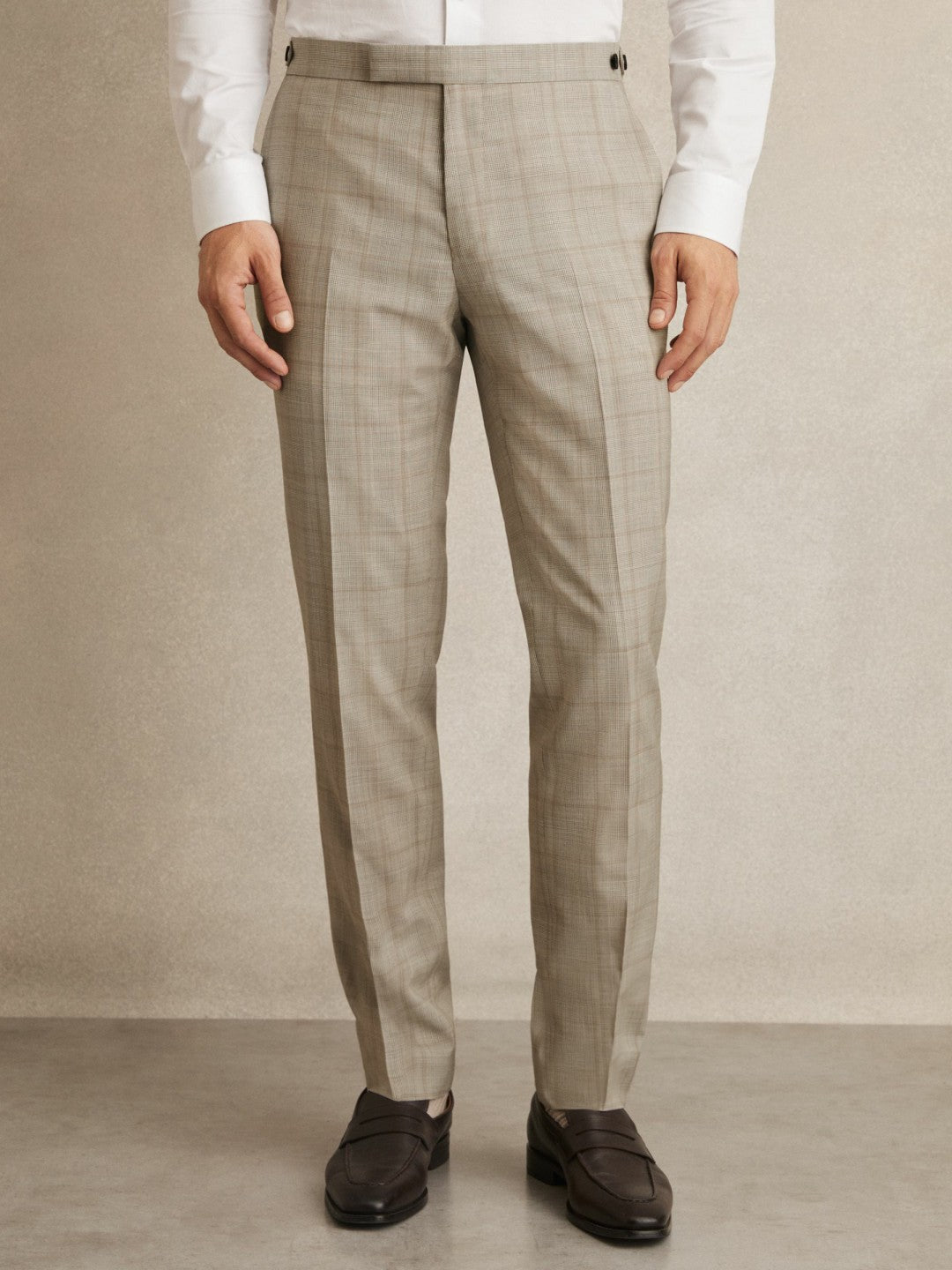 Slim-Fit Wool Check Suit Trousers in Oatmeal Brown Men | Reiss