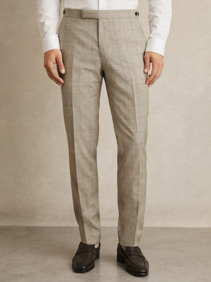 Slim-Fit Wool Check Suit Trousers in Oatmeal Brown Men | Reiss