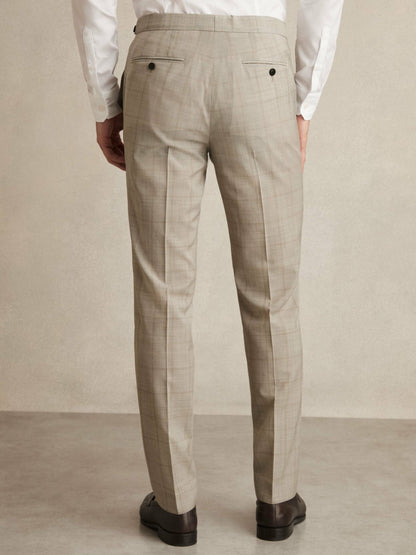 Slim-Fit Wool Check Suit Trousers in Oatmeal Brown Men | Reiss