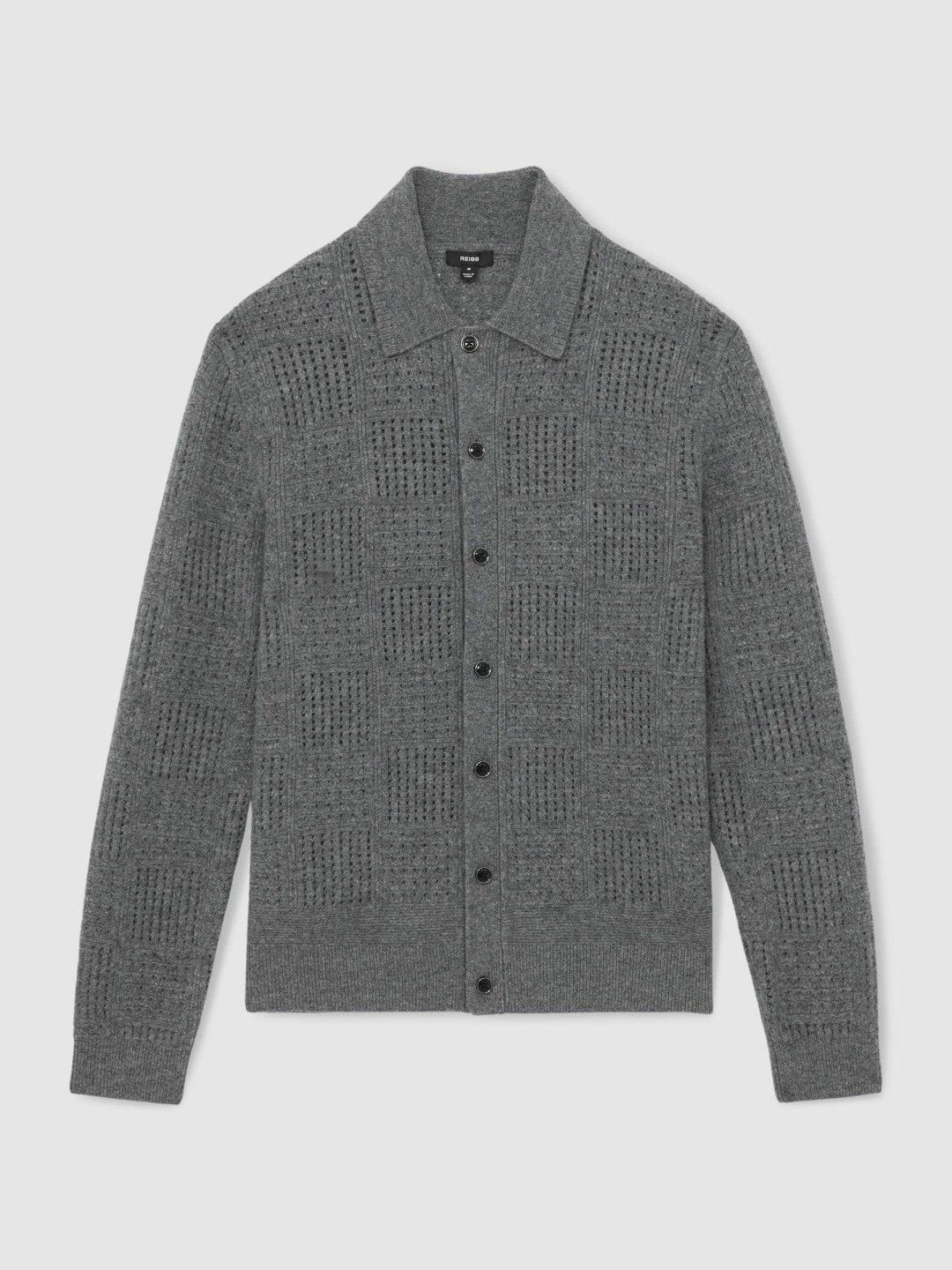 Wool Button Through Pointelle Shirt in Mid Grey Men | Reiss