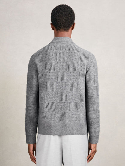 Wool Button Through Pointelle Shirt in Mid Grey Men | Reiss