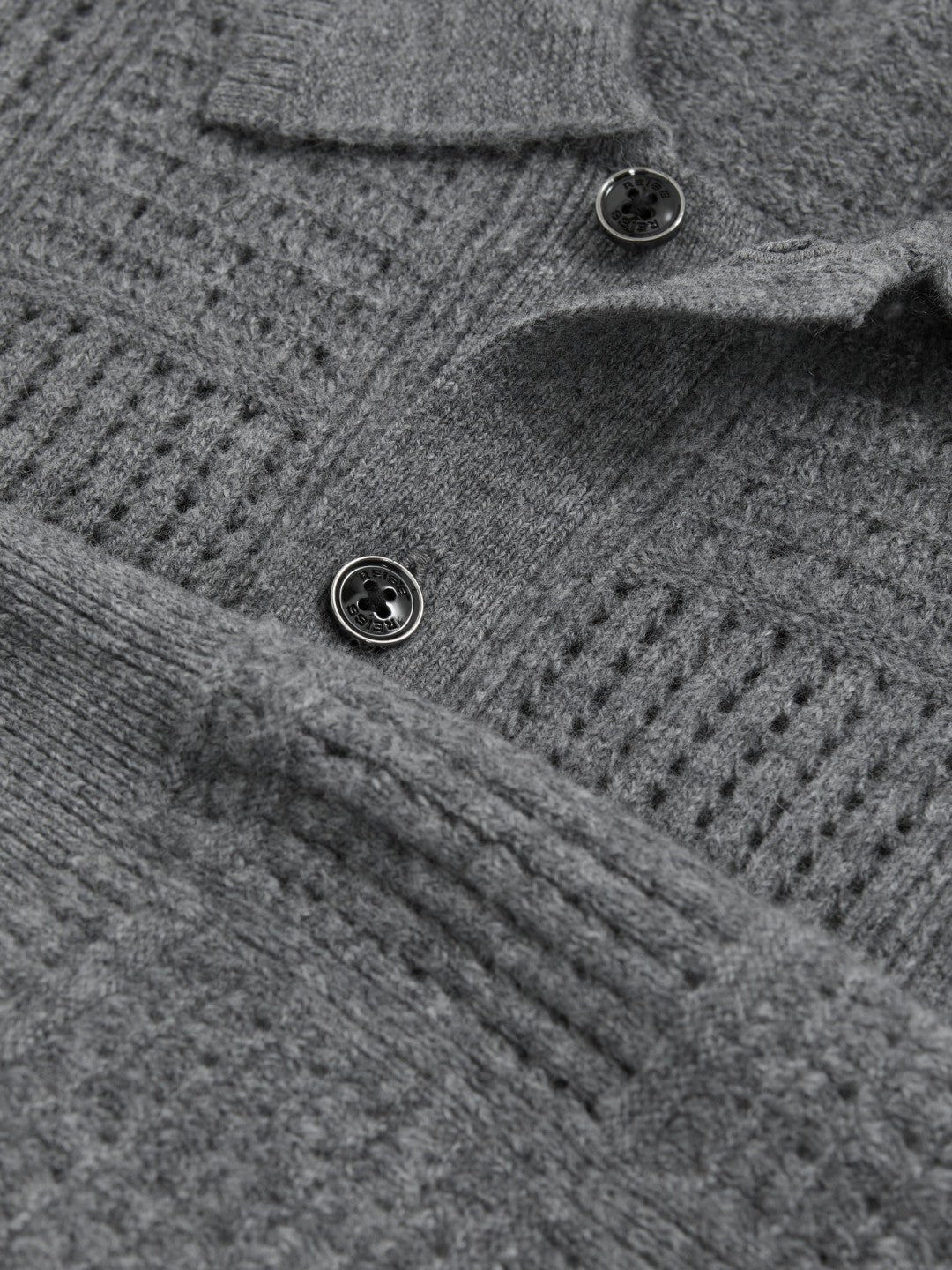 Wool Button Through Pointelle Shirt in Mid Grey Men | Reiss