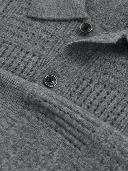 Wool Button Through Pointelle Shirt in Mid Grey Men | Reiss