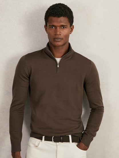 Merino Wool Half-Zip Jumper in Chocolate Brown Men | Reiss