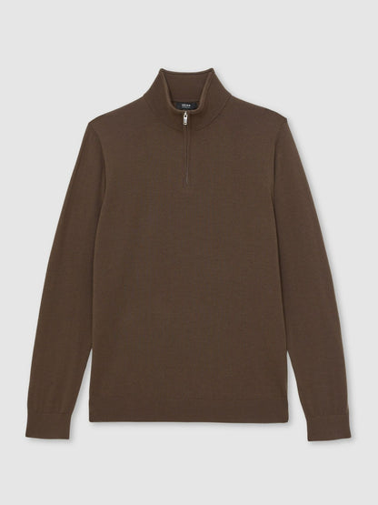 Merino Wool Half-Zip Jumper in Chocolate Brown Men | Reiss