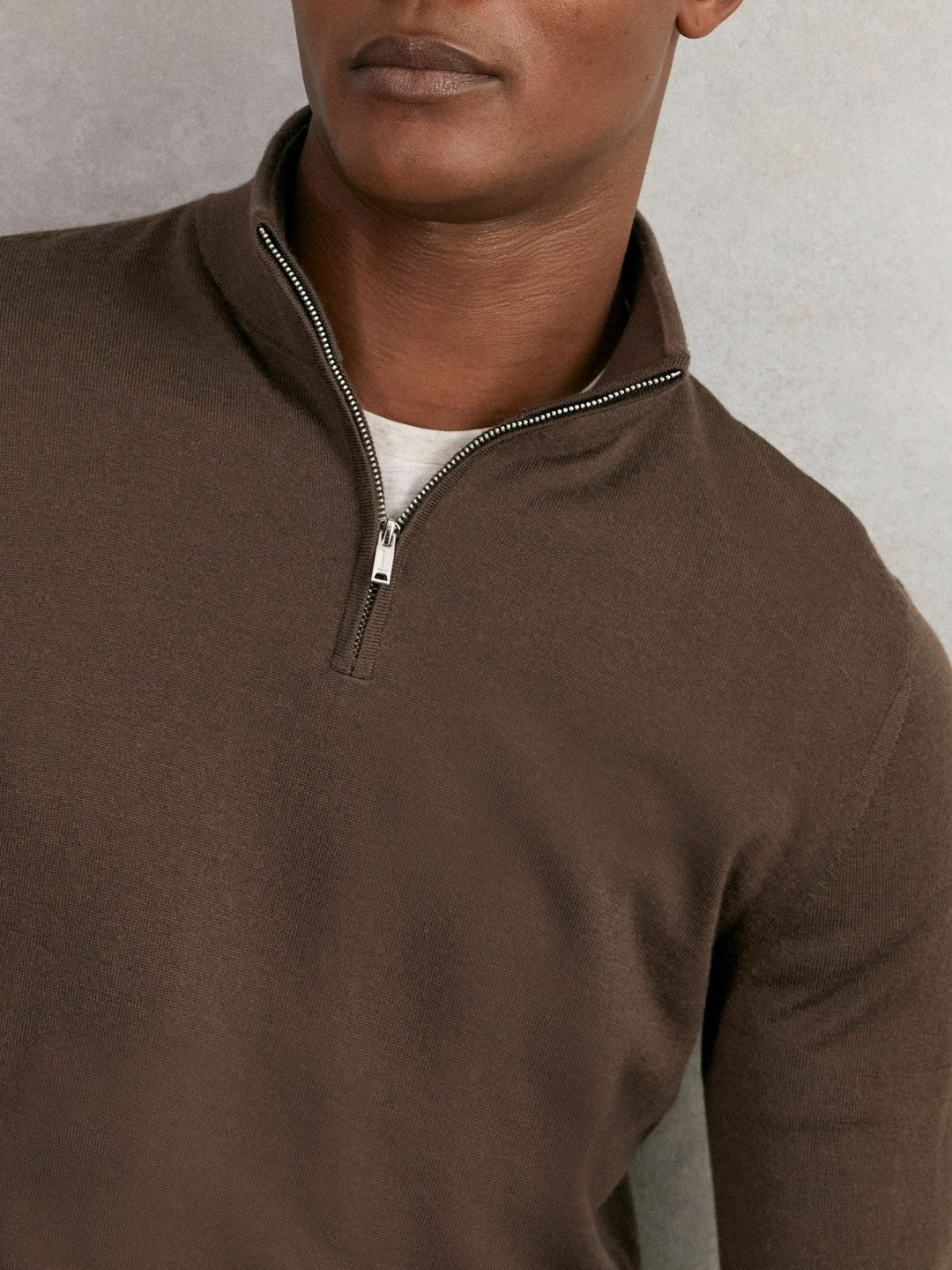 Merino Wool Half-Zip Jumper in Chocolate Brown Men | Reiss