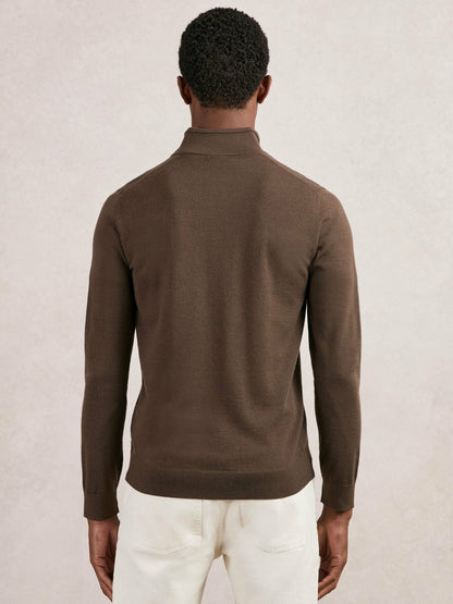 Merino Wool Half-Zip Jumper in Chocolate Brown Men | Reiss