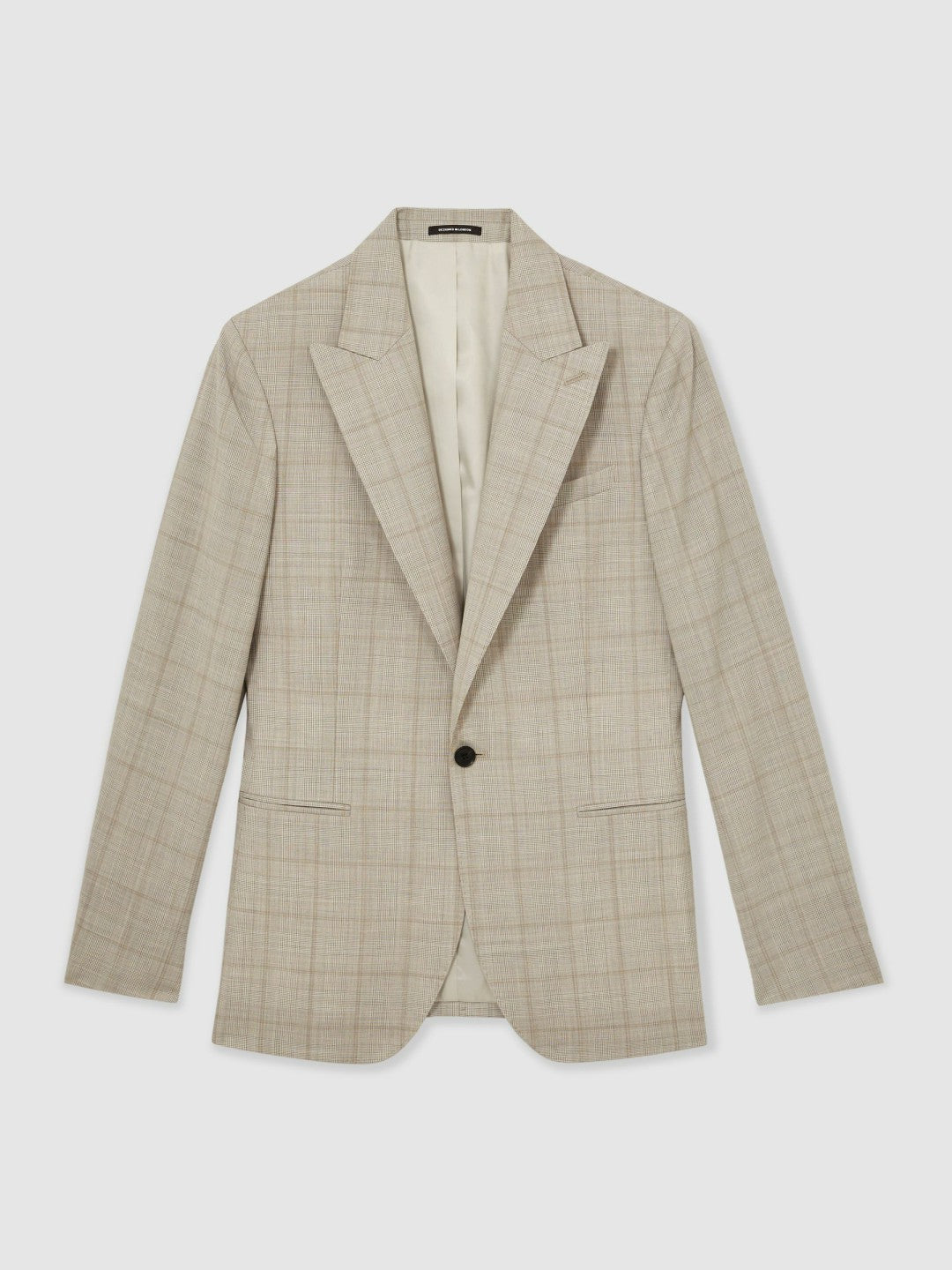 Slim-Fit Single-Breasted Wool Check Suit Blazer in Oatmeal Brown Men | Reiss