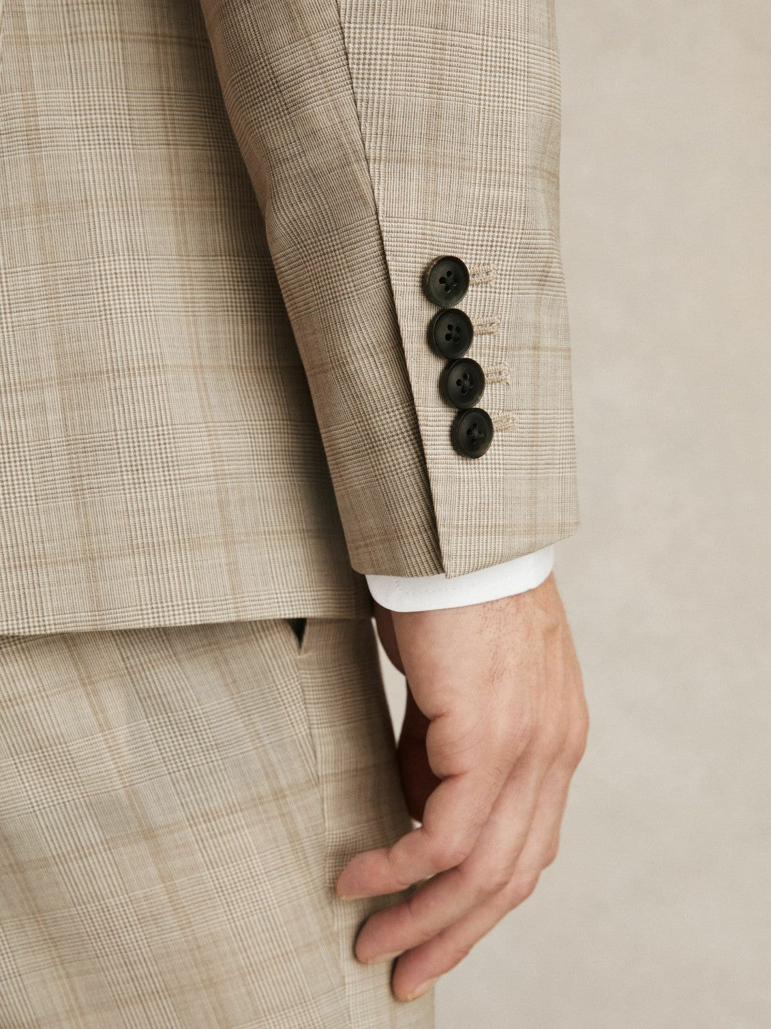 Slim-Fit Single-Breasted Wool Check Suit Blazer in Oatmeal Brown Men | Reiss