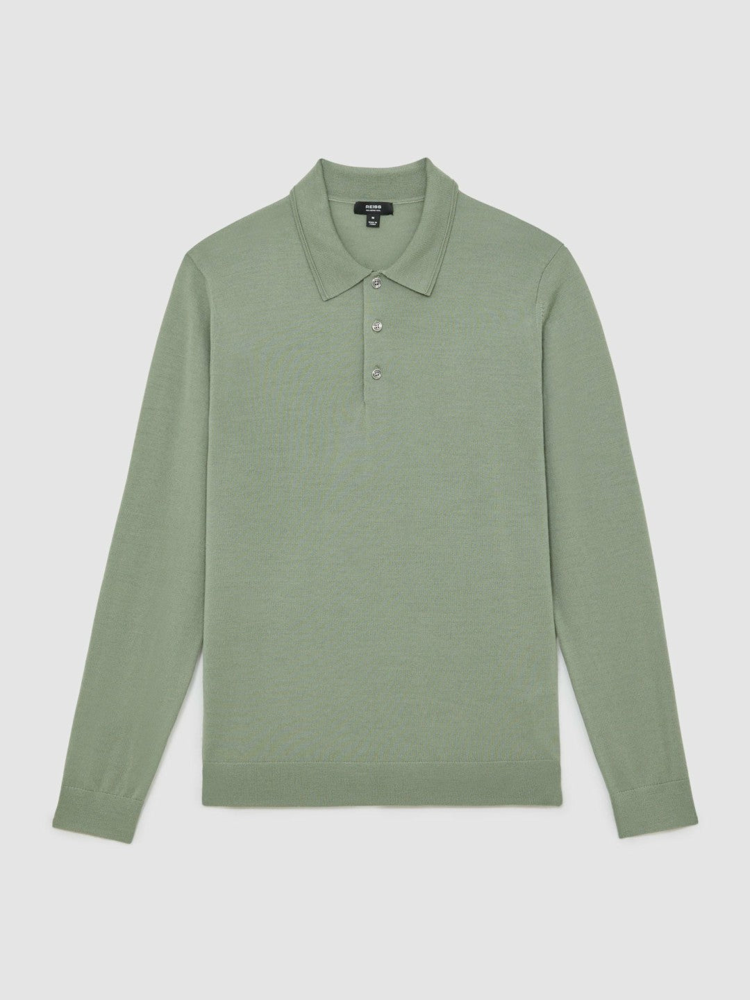 Merino Wool Long-Sleeve Polo Shirt in Harper Green Men | Reiss