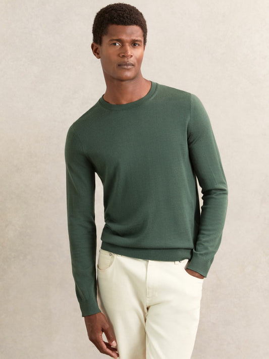 Merino-Wool Crew-Neck Jumper in Kale Green Men | Reiss