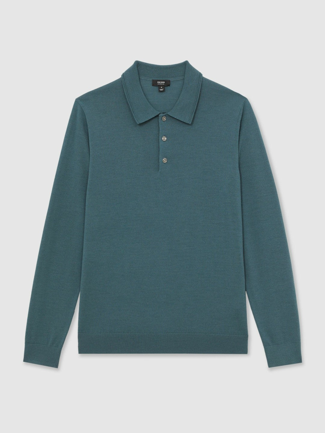 Merino Wool Long-Sleeve Polo Shirt in Orion Blue Men | Reiss