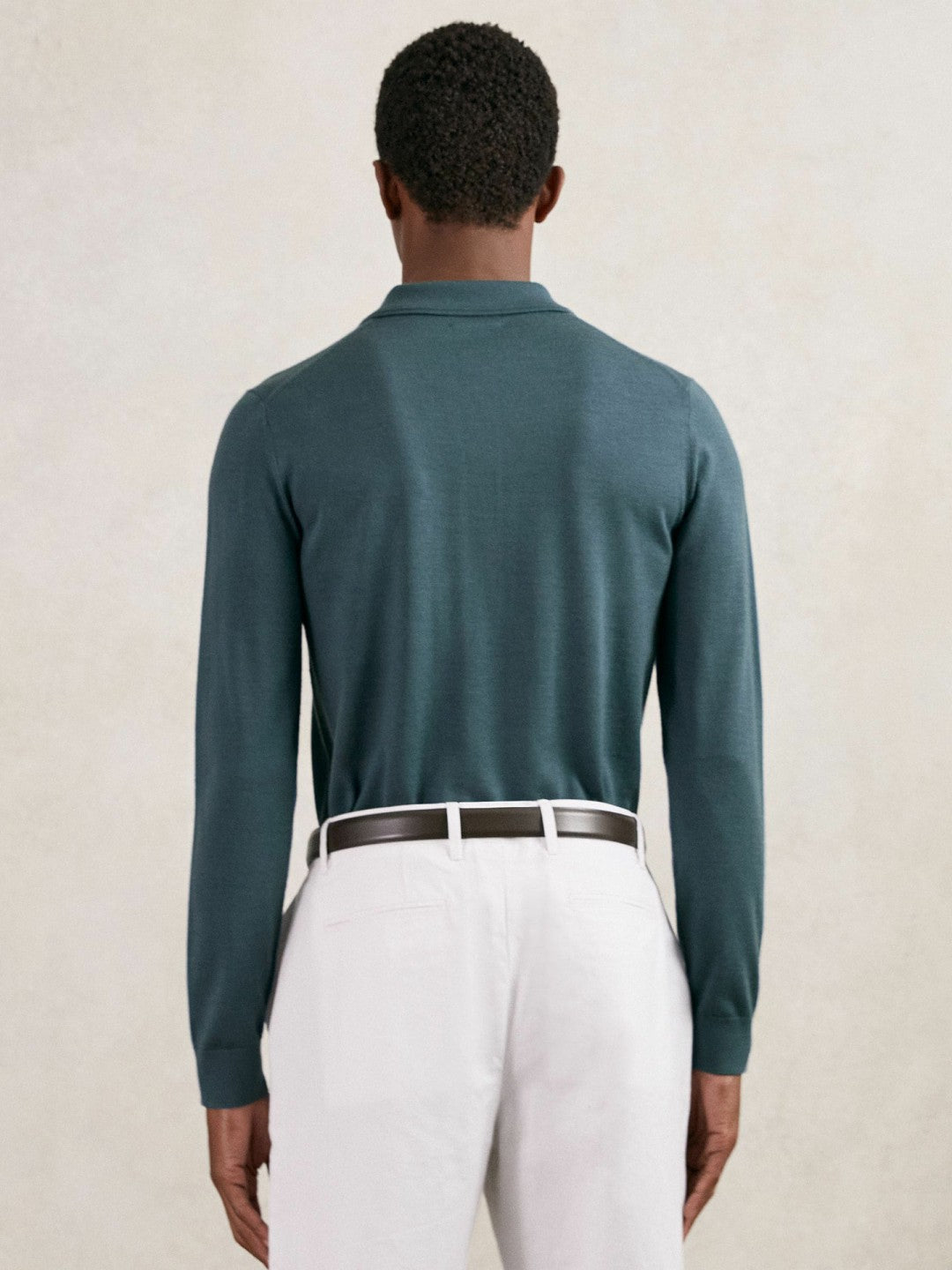 Merino Wool Long-Sleeve Polo Shirt in Orion Blue Men | Reiss