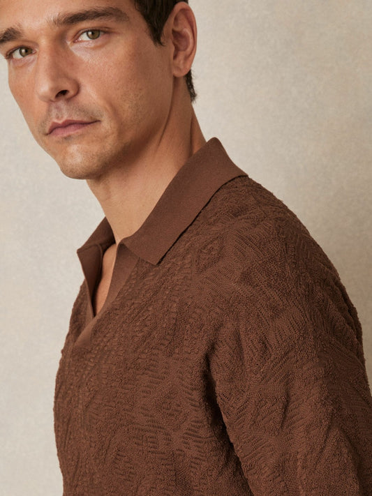 Jacquard Loop-Stitch Polo Shirt in Tobacco Men | Reiss