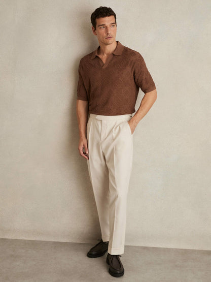 Jacquard Loop-Stitch Polo Shirt in Tobacco Men | Reiss