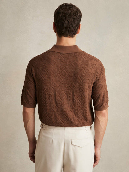 Jacquard Loop-Stitch Polo Shirt in Tobacco Men | Reiss