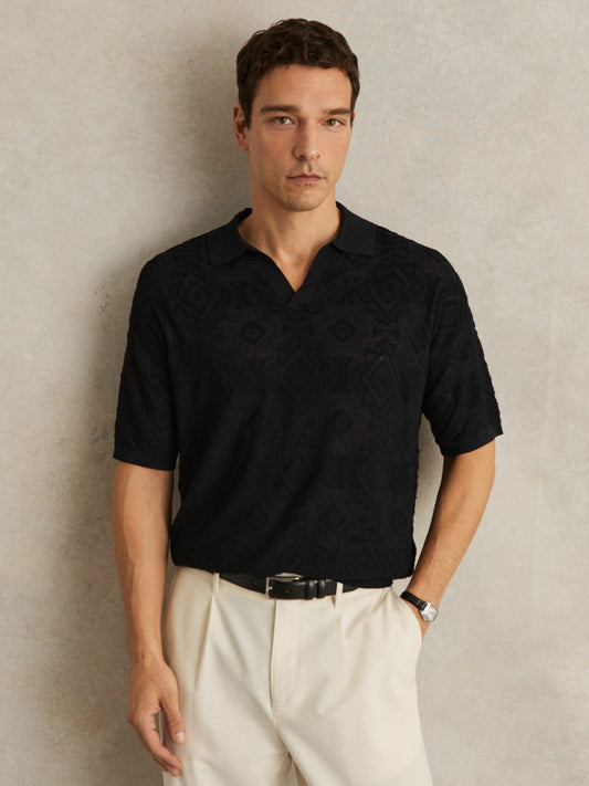 Jacquard Loop-Stitch Polo Shirt in Navy Men | Reiss
