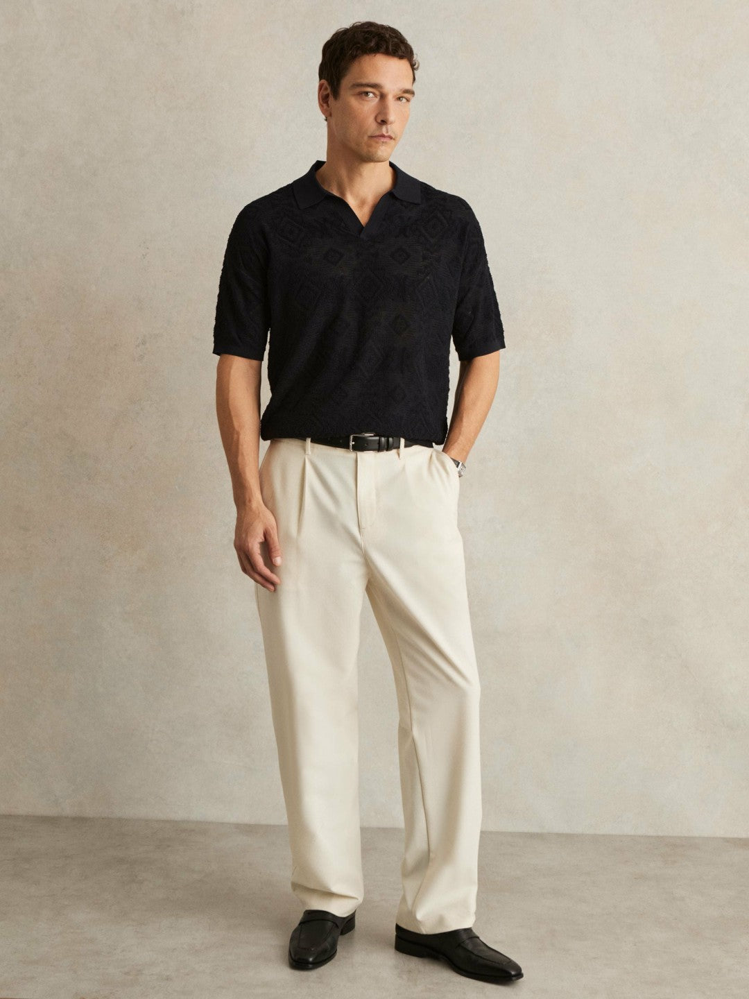 Jacquard Loop-Stitch Polo Shirt in Navy Men | Reiss