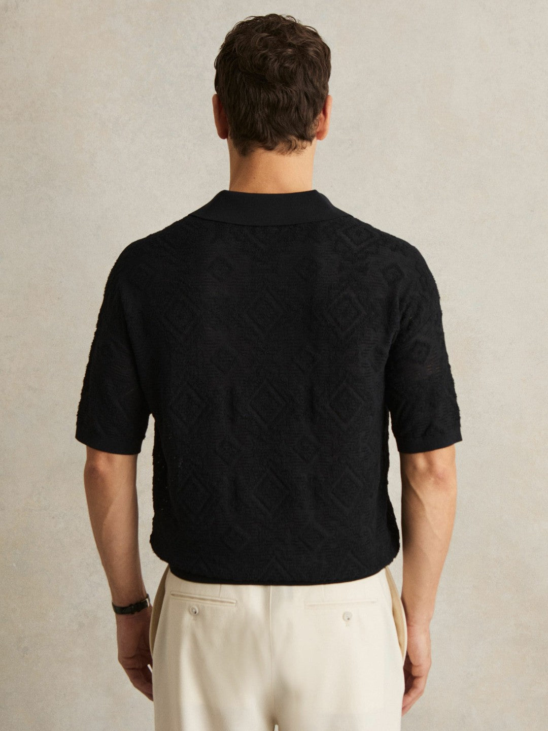 Jacquard Loop-Stitch Polo Shirt in Navy Men | Reiss