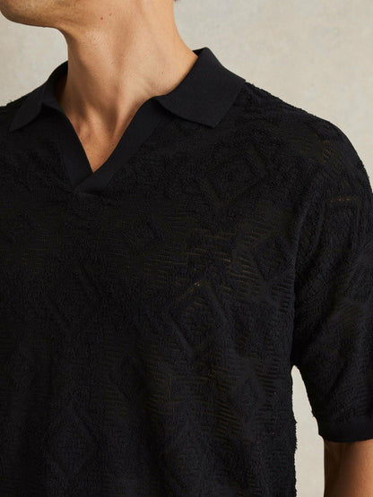Jacquard Loop-Stitch Polo Shirt in Navy Men | Reiss
