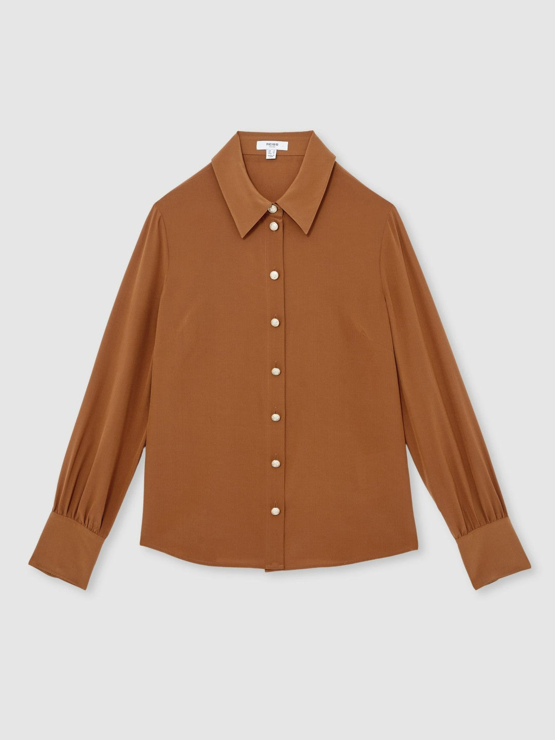 Silk Embossed-Button Shirt in Tan Brown Women | Reiss