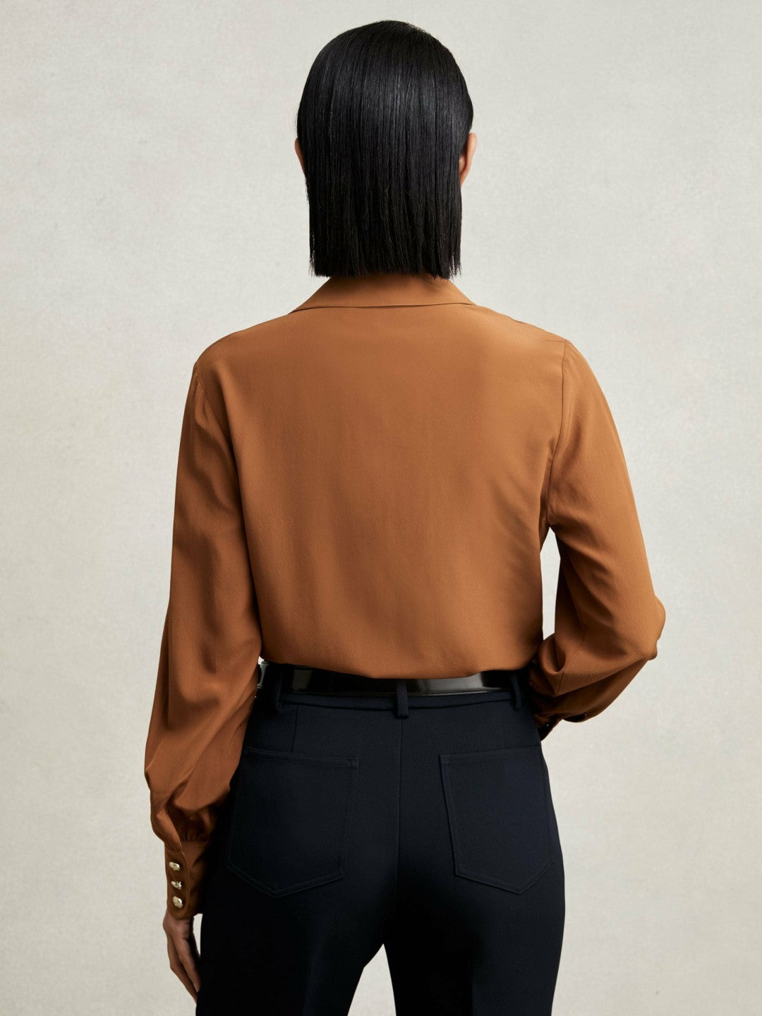 Silk Embossed-Button Shirt in Tan Brown Women | Reiss