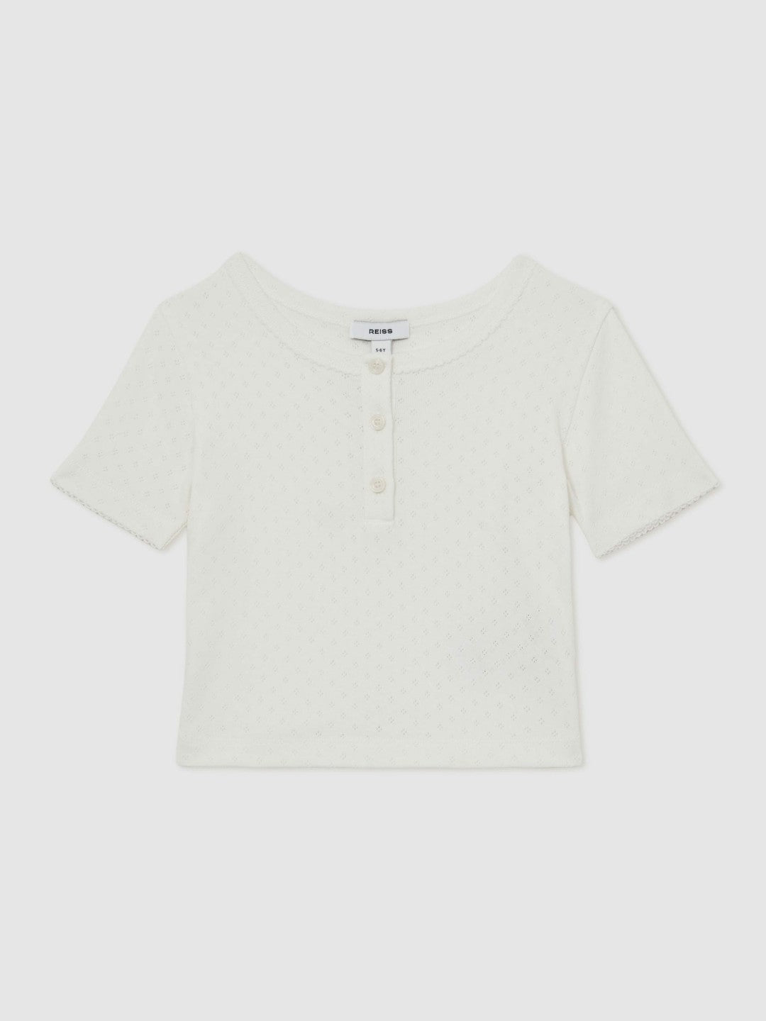 3-9 yrs Cotton Pointelle Button T-Shirt in Ivory Children & Baby | Reiss