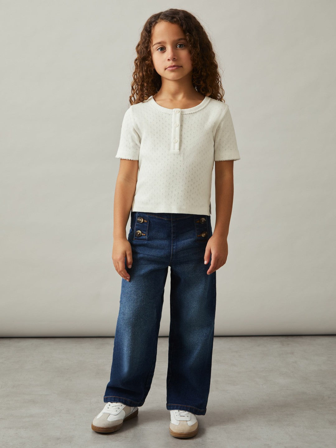 3-9 yrs Cotton Pointelle Button T-Shirt in Ivory Children & Baby | Reiss