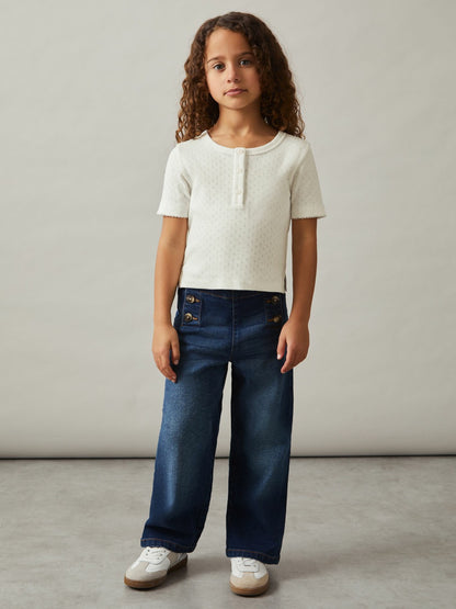 3-9 yrs Cotton Pointelle Button T-Shirt in Ivory Children & Baby | Reiss