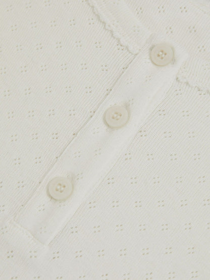 3-9 yrs Cotton Pointelle Button T-Shirt in Ivory Children & Baby | Reiss
